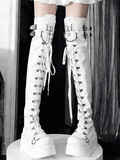 System Chain Style Motifs Decorative Matte Platform Heart PU Boots White in Punk with Triple Closure