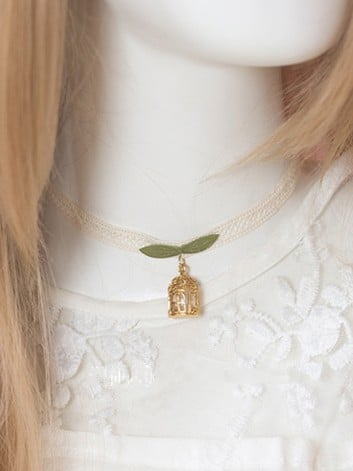 Forest Style Lace Choker with Golden Birdcage Pendant