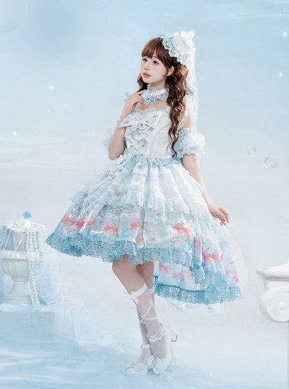 Robe salopette asymétrique imprimé poisson rouge - Mewroco