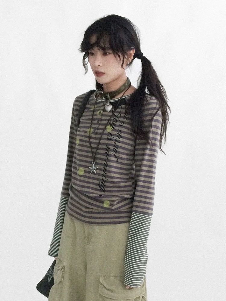 Design - Neck Sleeve Round Long Top Green Bittersweet Patchwork