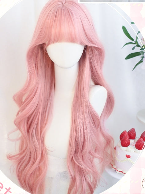 80–85 cm gewellter Pony, rosa, mit langer Perücke
