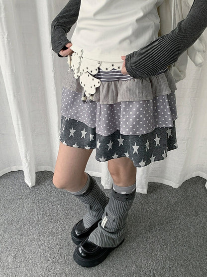 Dark Gray Star and Stripe Layered Ruffle Skirt - Solkatt
