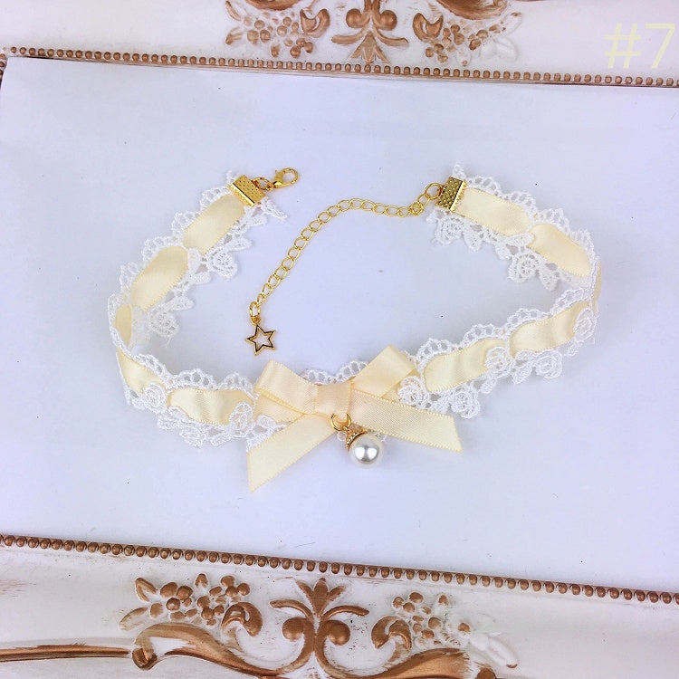 Color Bow Necklace Lace Choker Options) (Multiple
