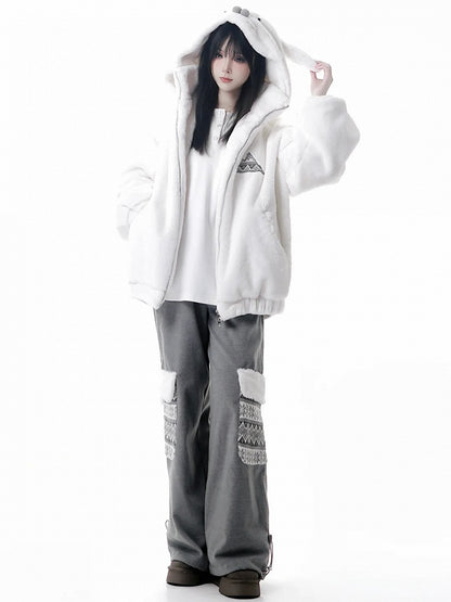 Straight-Leg Pockets Patterned Isle Pants with Gray Plush Fair