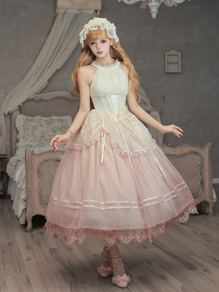 Pink Boned Basque Lolita Halter JSK Dress - With PUJI