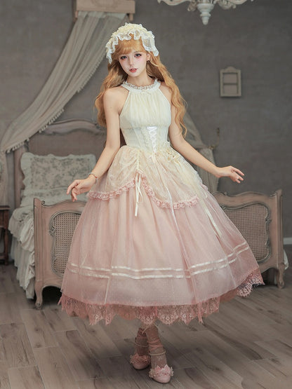 Pink Boned Basque Lolita Halter JSK Dress - With PUJI