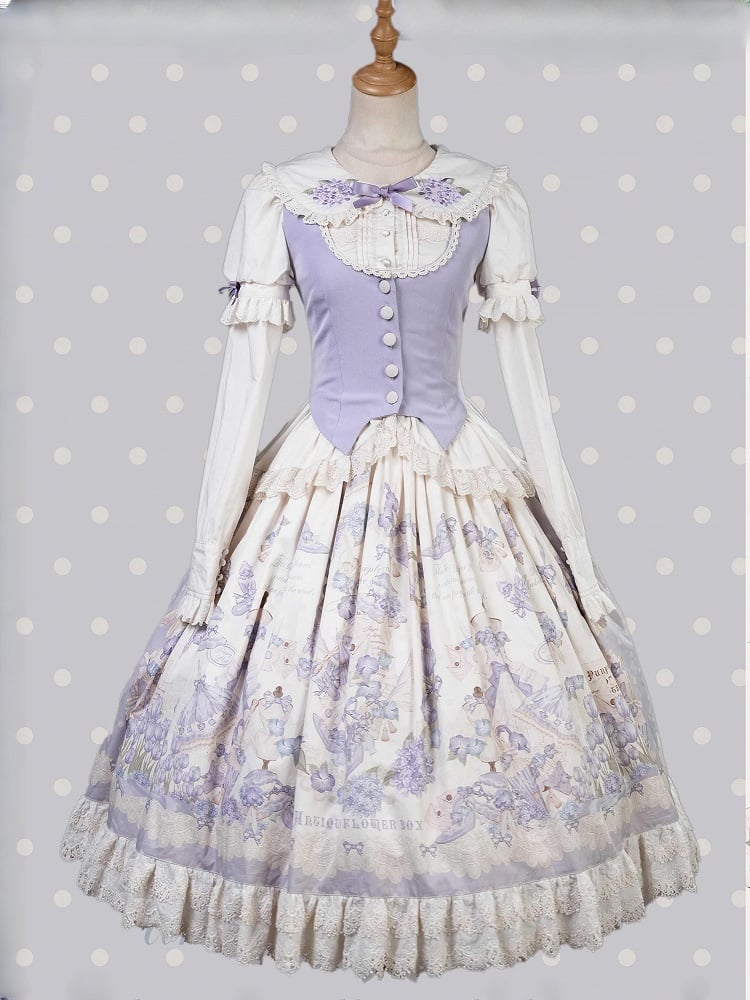 Polka Plus Dots Floral Skirt Sizes Available Print and Classic Lolita Purple