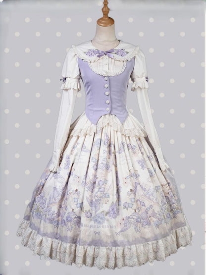 Polka Plus Dots Floral Skirt Sizes Available Print and Classic Lolita Purple