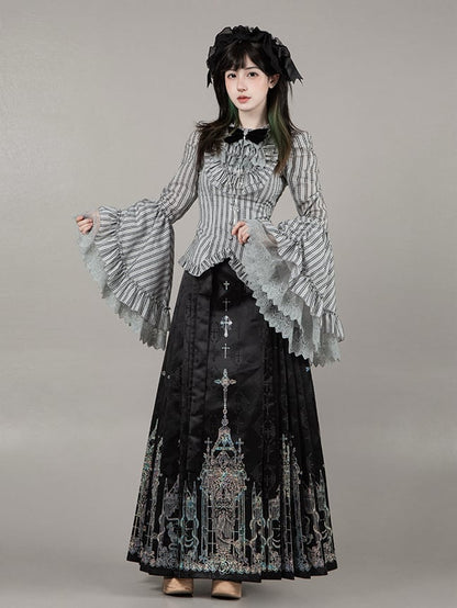 Set Bell Gothic Necklace - Sleeves Hairband Horse-face Lolita + Skirt Apron Shirt Han