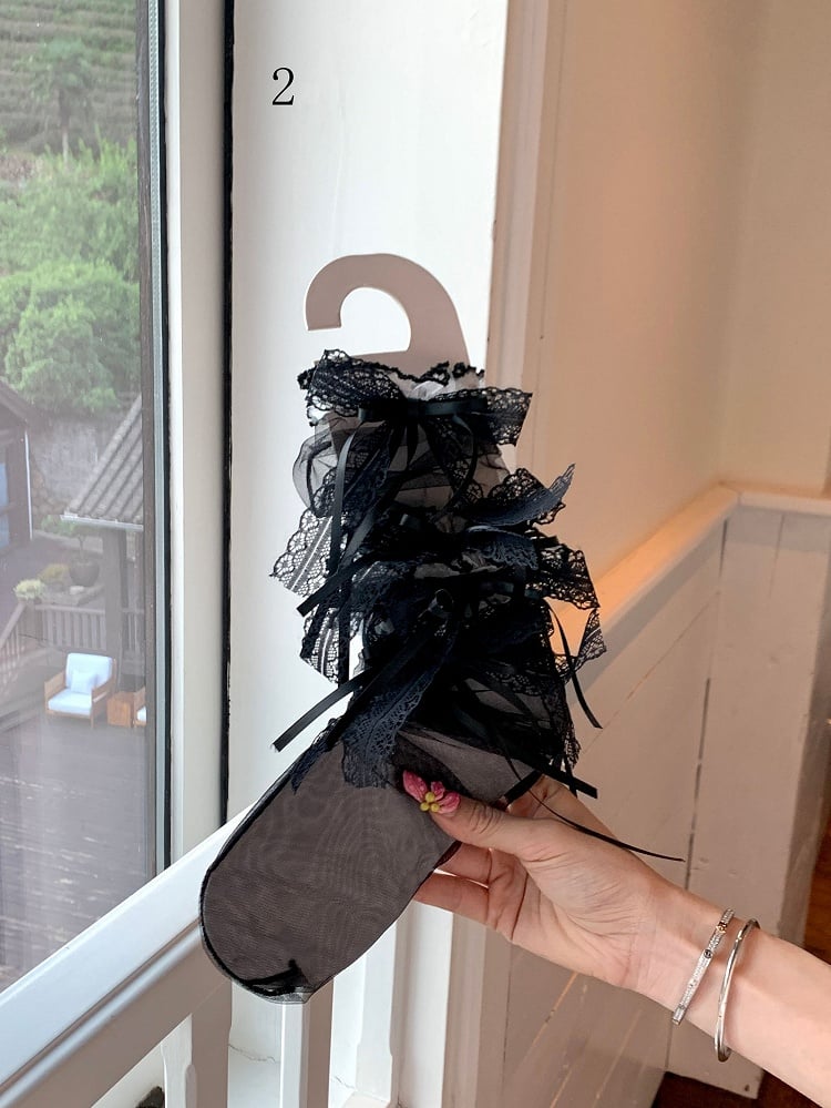 Bowknot Socken Lila/Schwarz/Rosa/Weiß/Grün/Spitze