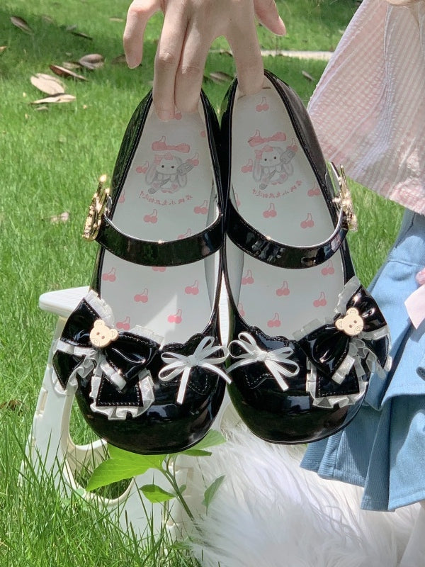 with Rabbit - Bow Janes Lolita Bear Black Accents Mary PU Low-heel/Mid-heel Buckle Sweet Star