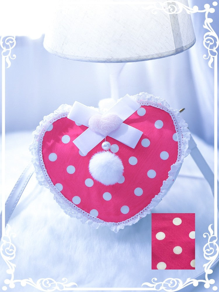 Musterdesign Hase Plüsch Rose Polka-Dot Perlen verziert Crossbody Rosa Pompon mit herzförmiger Tasche