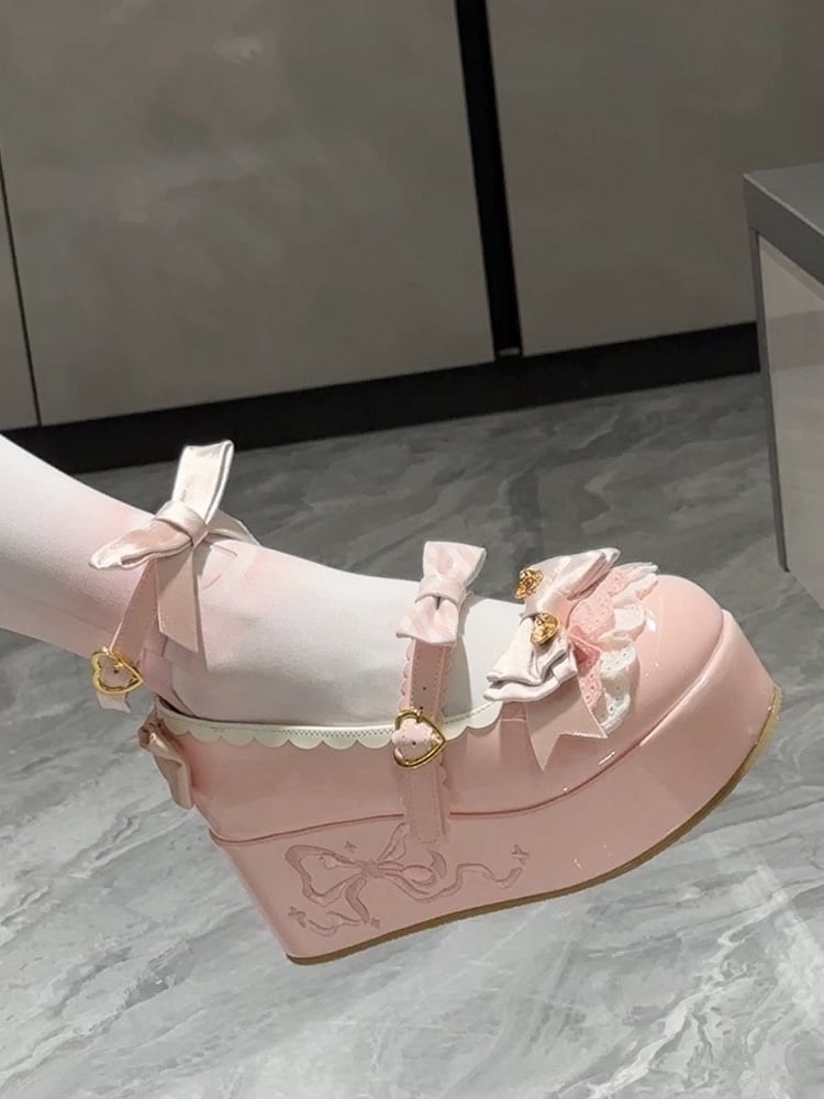 Bowknot Details Plattformen Lolita Sweet Spoon Dekoriert Pink