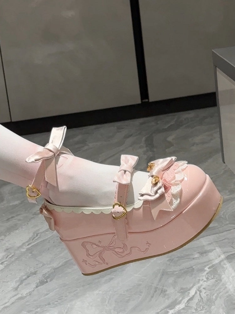 Lolita Sweet Pink Platforms Bowknot Decorated Details Spoon