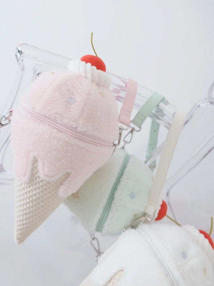 Yume Kawaii Pink Ice Cream-shaped Plush Crossbody Bag