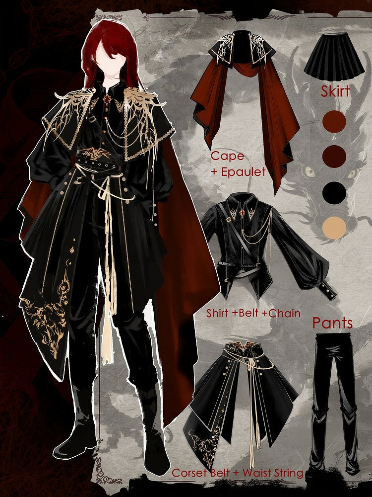 Black & Silver Chinoiserie Lolita Full Set with Cape - YING YUE