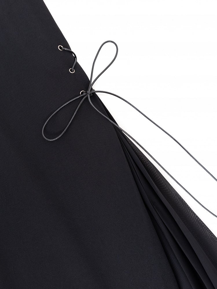 Black High Waist Flowing Pleated Chiffon Wide-leg Pants - DevilInspired Exclusive Collection