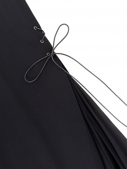 Black High Waist Flowing Pleated Chiffon Wide-leg Pants - DevilInspired Exclusive Collection