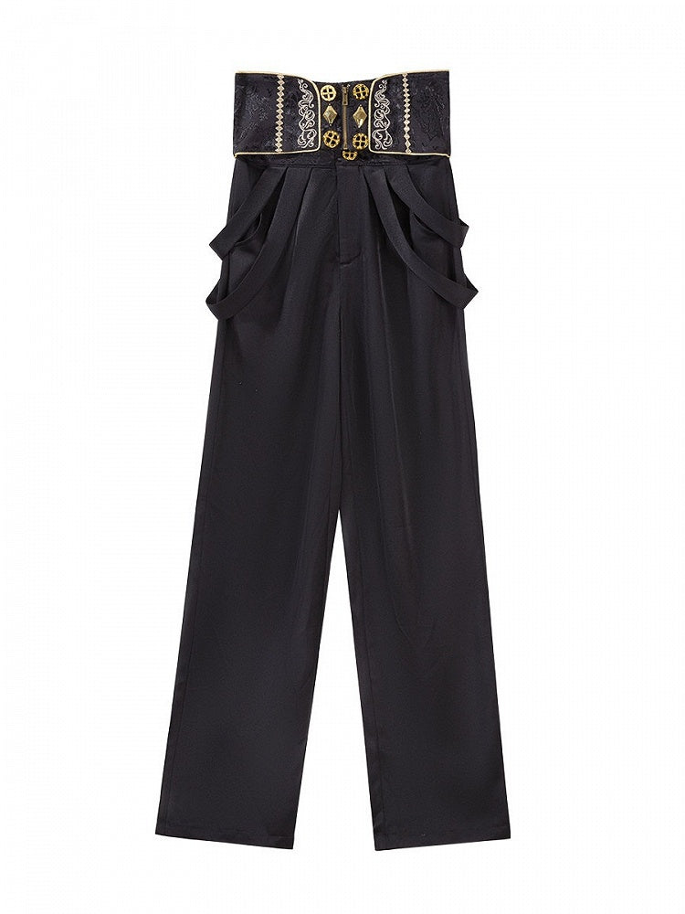 Ouji Knight Lolita Jabot Collar Shirt with One Shoulder Cape and Long Pants Set - Xiong Dou Jiang