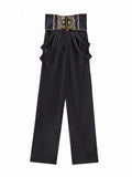 High Waist Wide-leg Cut Prince Style Black Pants - Xiong Dou Jiang