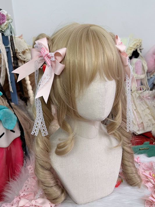 Striped Pink Lolita with Hairclip Strawberry Bow Sweet Charm