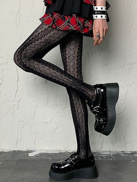 Hollow-out Design Black Punk Tights Y2K