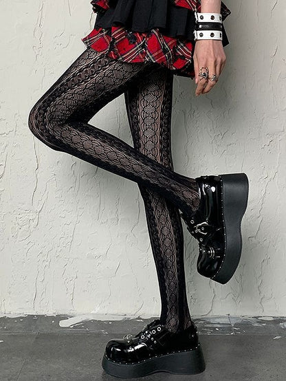Hollow-out Design Black Punk Tights Y2K