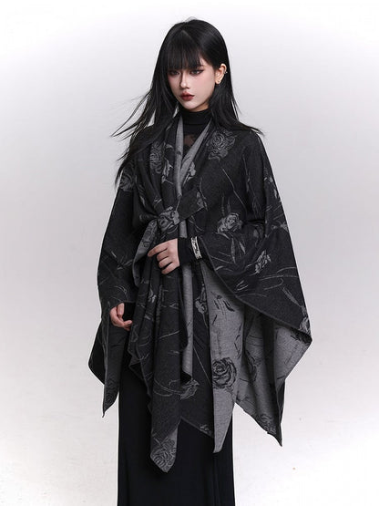 Floral Pattern Gothic Shawl Black with