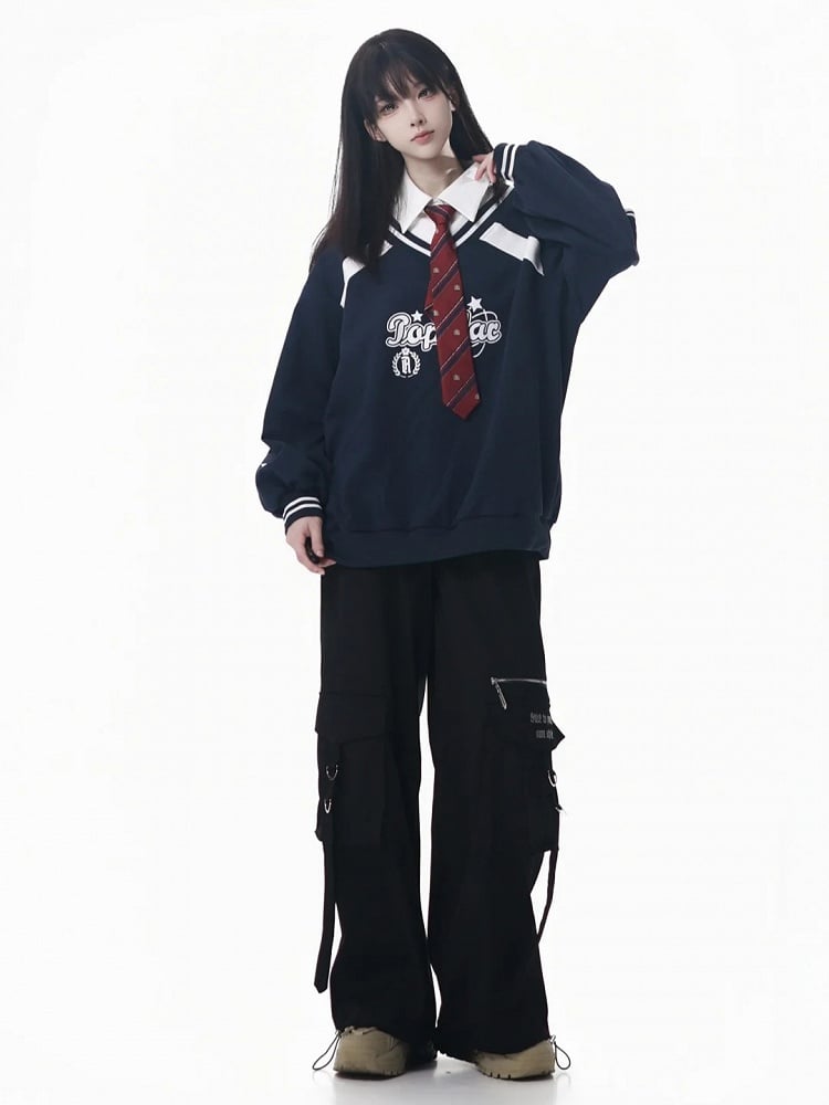 with Collegiate Version Faux Wine Long/Short Blue Star Sweatshirt Red/Navy Two-Piece Print in