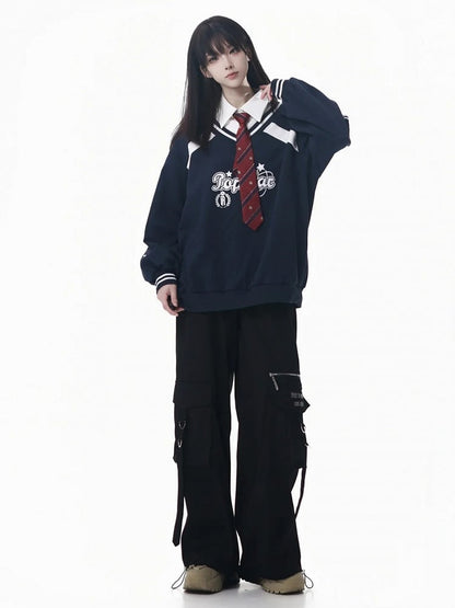 with Collegiate Version Faux Wine Long/Short Blue Star Sweatshirt Red/Navy Two-Piece Print in