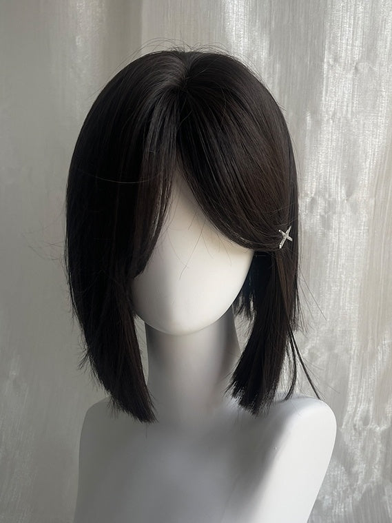 Schwarze, schulterlange, glatte Kunsthaarperücke