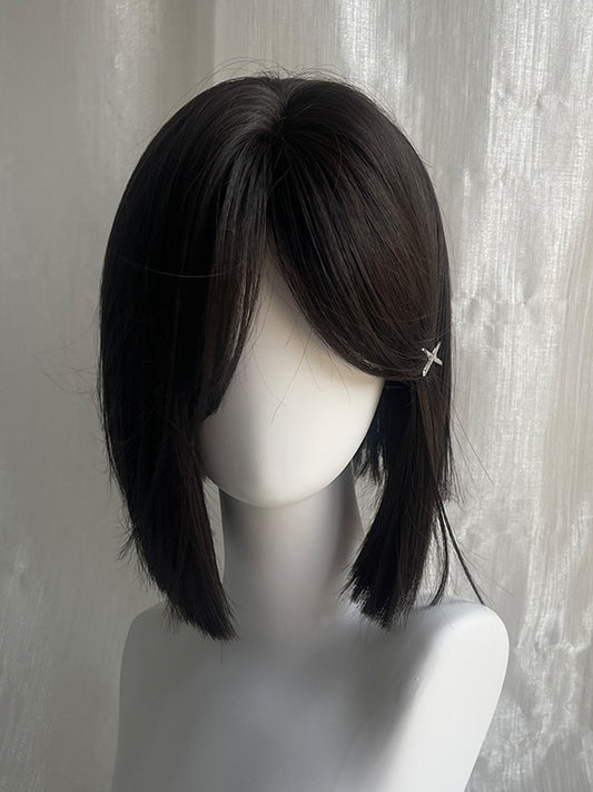 Schwarze, schulterlange, glatte Kunsthaarperücke
