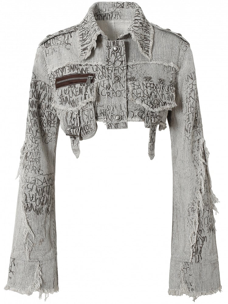 ウェイストランドジャケット ストライプ スケルトン ブラウン クロップド丈 装飾バックル＆パターン パンク