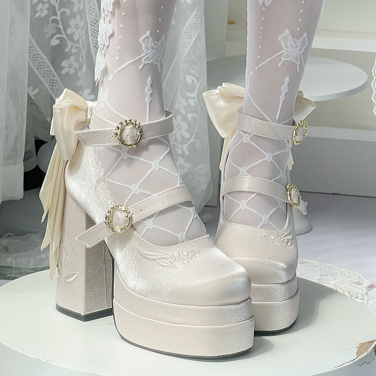 die Bowknot abnehmbare Plattform Lily Mary Stickerei Heel Valley Champagne Janes von High Block