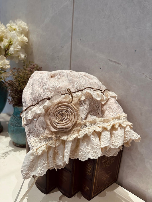 with Lace Flower Beige Accents Lolita Brown Hat