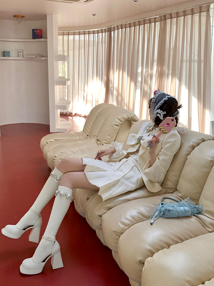 with Under-the-Knee  Stackable White Socks White/Gray/Milk Bead