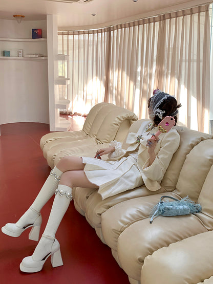 with Under-the-Knee  Stackable White Socks White/Gray/Milk Bead