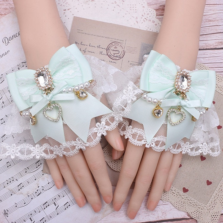 10 Jirai Rhinestone Color Cuffs Wrist Lace Kei Bowknot Options Pearl