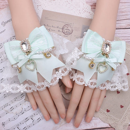 10 Jirai Rhinestone Color Cuffs Wrist Lace Kei Bowknot Options Pearl