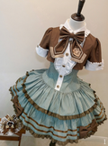 Green and Brown Preppy Striped Two-Piece Gown with Crown Embroidery - Fairy Faith