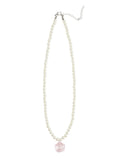Beaded White Pendant Necklace Pink Rose