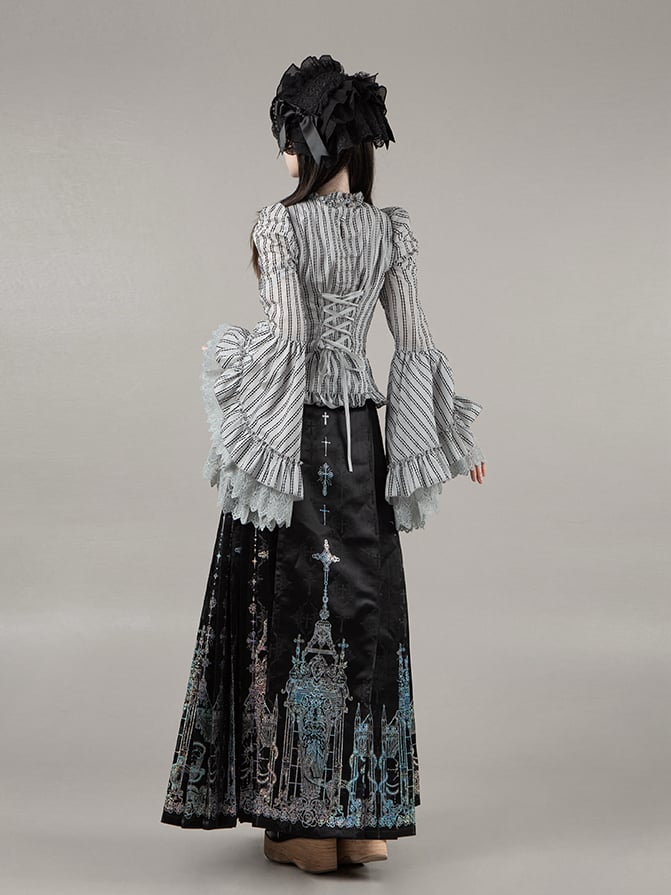 Set Bell Gothic Necklace - Sleeves Hairband Horse-face Lolita + Skirt Apron Shirt Han