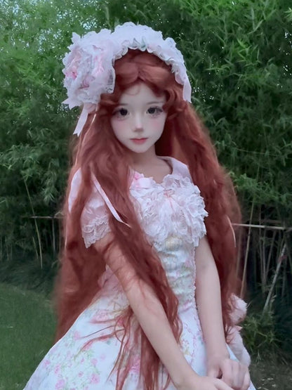 Curtain Curly Wigs 48cm Long With Orange Bangs