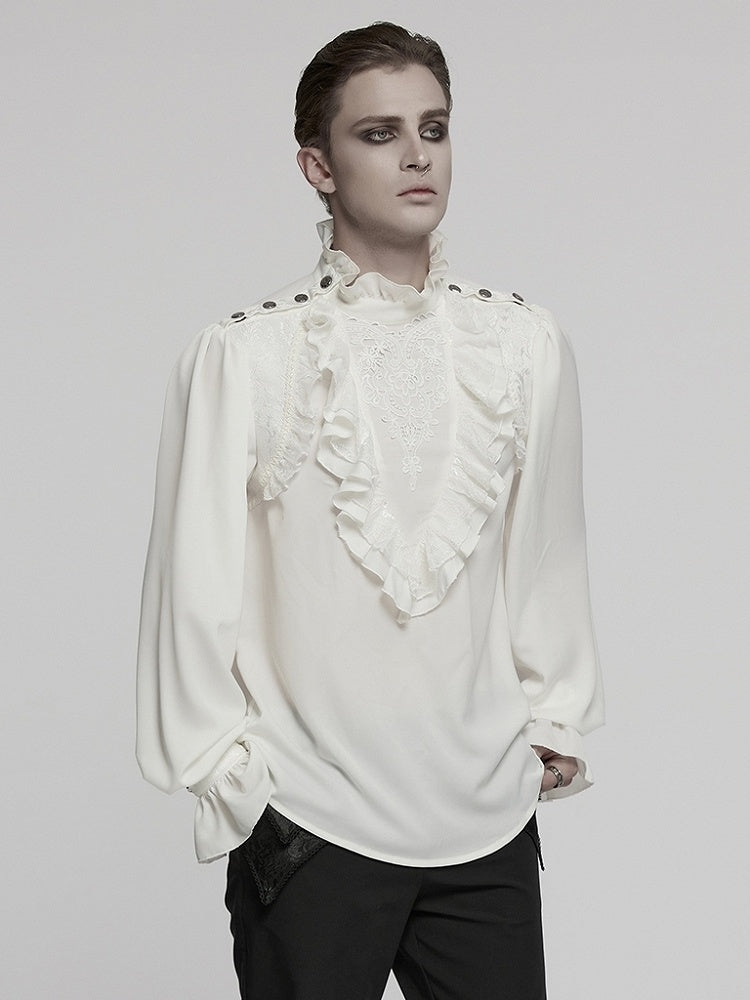 White Men's Gothic Glamorous Pullover Shirt