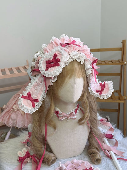 Trim Hairband Bunny Pink Lop-eared Lolita Lace Sweet Bow