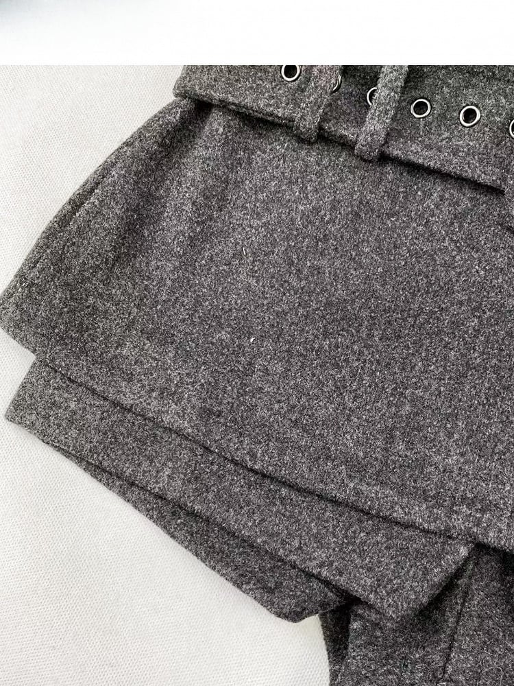 Y2K with Set Waist Belt Skort Design Low Dark Gray