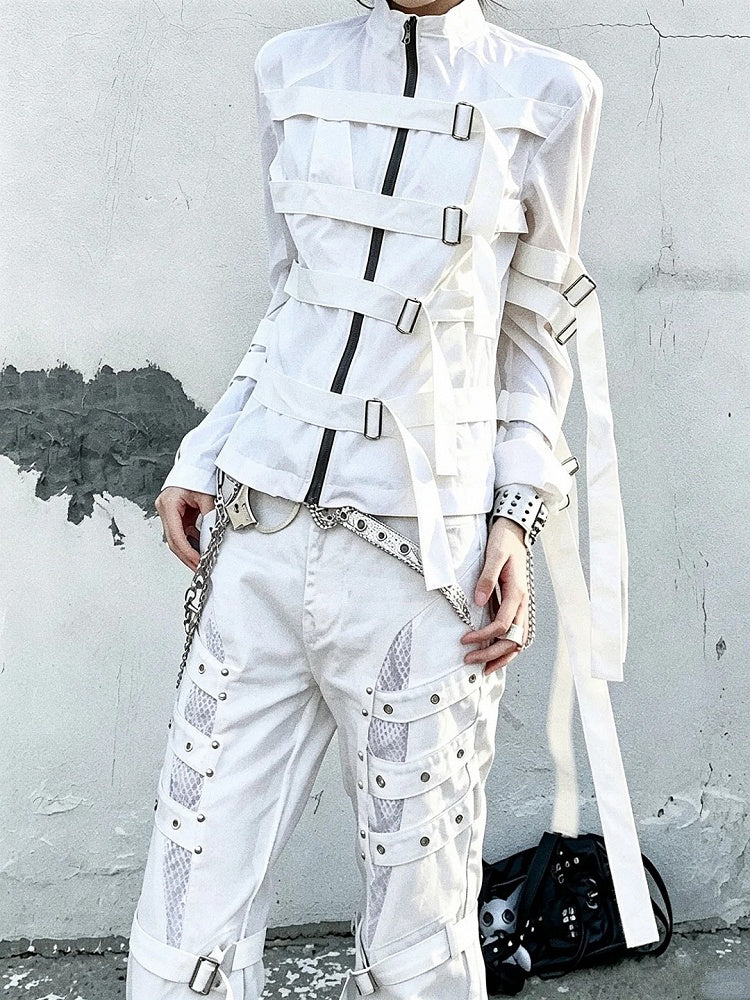 Black/White Visual System Summer Sun Protection Jacket with Buckle Straps - Nova nexus