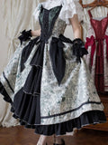 Green Forest Elegant with Print Animals Dress Lolita Bodice and Corset