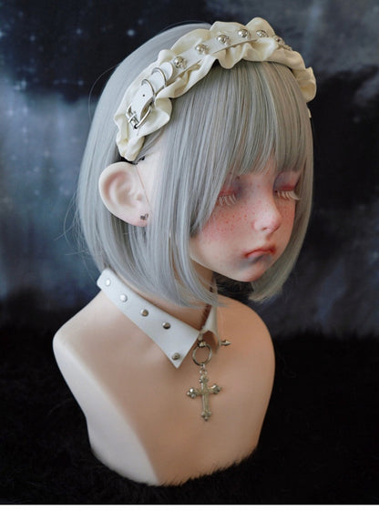 White Gothic Skeleton Studs Buckle Ruffled KC