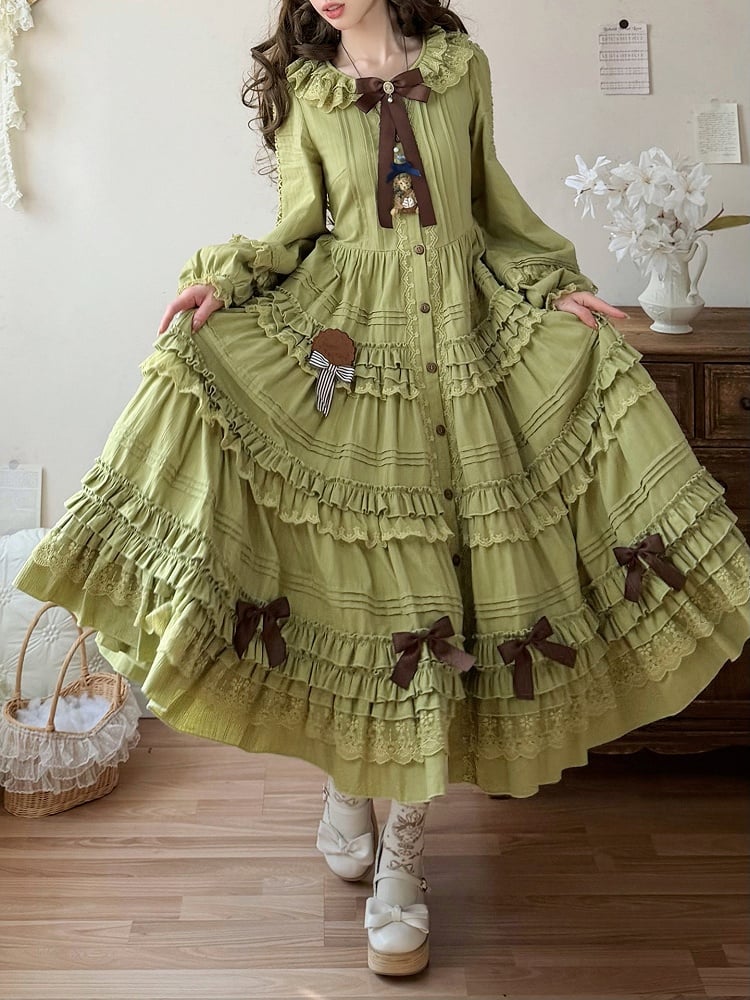 Sleeves Green Olive Design Long One Piece Ruffle Elegant
